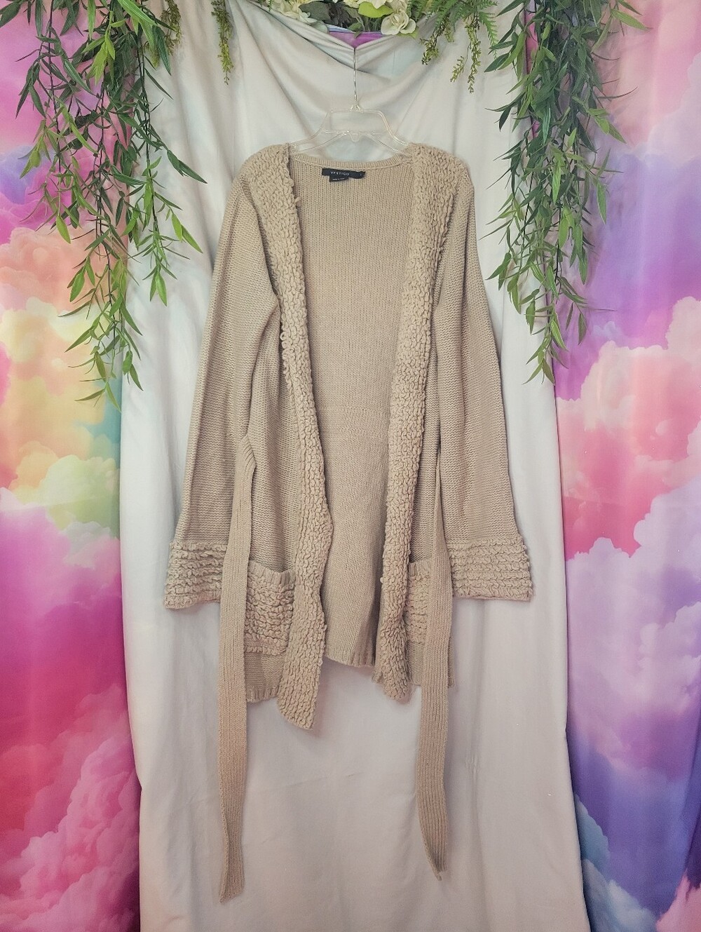 Cozy Autumn Open-Front Beige Cardigan Sweater